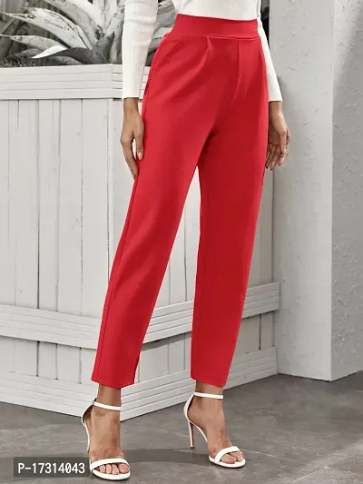 Stylish Red Poly Lycra Solid Trousers For Women-thumb4