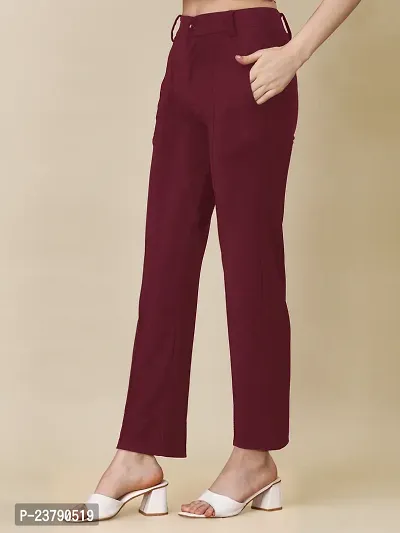 Elegant Maroon Lycra Solid Trouser For Women-thumb3