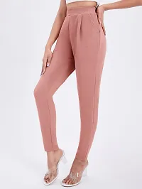 Stylish Peach Poly Lycra Solid Trousers For Women-thumb3