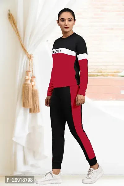 Elite Red Cotton Blend Long Tracksuit For Women-thumb0