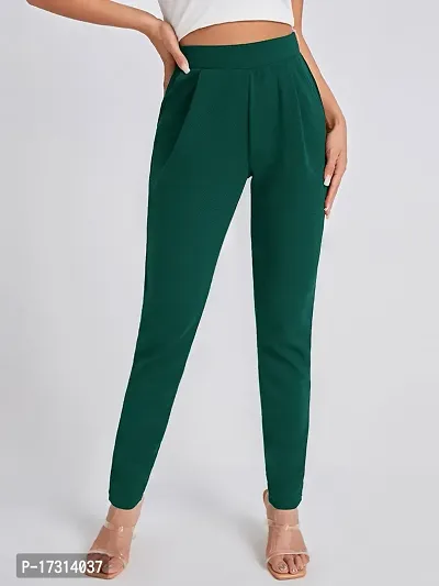 Stylish Green Poly Lycra Solid Trousers For Women