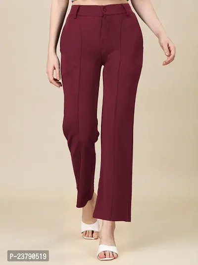 Elegant Maroon Lycra Solid Trouser For Women