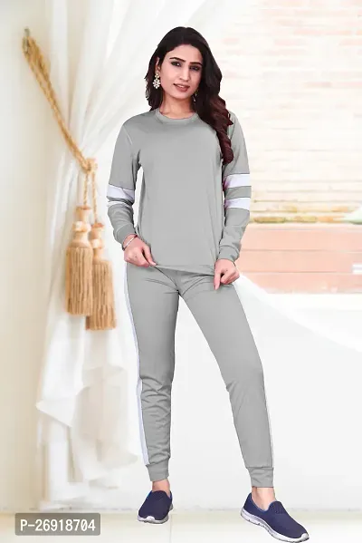 Elite Grey Cotton Blend Long Tracksuit For Women-thumb0