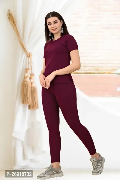 Elite Maroon Cotton Blend Short Tracksuit For Women-thumb4