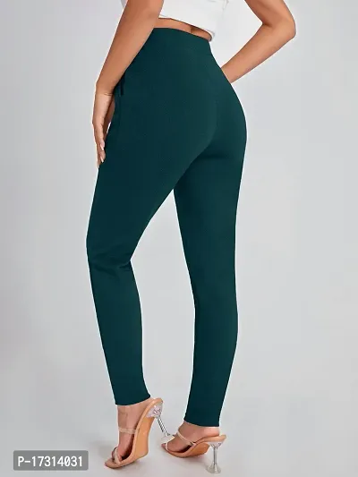 Stylish Olive Poly Lycra Solid Trousers For Women-thumb2