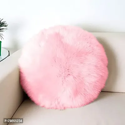 Wondershala Pink Fur Round Cushion Pillow for Chair pad or Sofa Cushion Pillow, Bed Decoration Pillow, car Decoration Pillow, car Decoration Cushion or Home Decoration Pillow