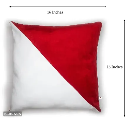 Wondershala Velvet Cushion Square Shape Pillow for Sofa Velvet Pillow ( Red and White ) 16 x 16 Inch-thumb3