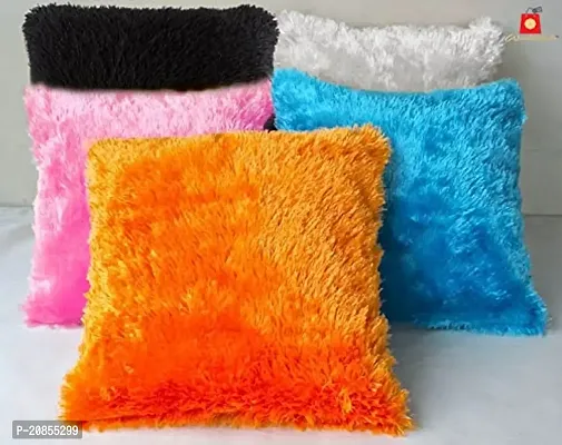 Wondershala Fur Pillow Covers with Zip Faux Fur Throw Cushion Covers 16 16 Sofa Decorative Pillow Cover Fur Pillowcase for Livingroom Bedroom Sofa, 40 x 40 cm, 16 x 16 inch, Set of 5, Multicolor