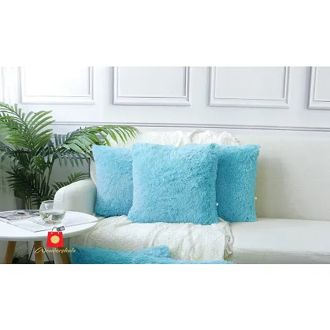 Wondershala Fur Covers Light Blue Cushion Cover Pack of 3 16x16Inches