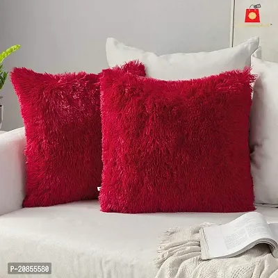 Warm Decorative Plush case Fluffy Cushion Covers Faux Fur Throw Pillow Cover Pillowcases for Decoration Sofa Bedroom Livingroom, 30 x 30 cm, 12 x 12 inch, Set of 2, Red