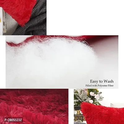 Wondershala Red Square Pillow Fur Cushion for car and Home Decor 30x30cm Pack of 2-thumb4