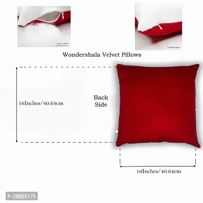 Wondershala Velvet Pillow Set for Sofa Bed Decoration car Sleeping diwan Square Shape Cushion Pillow 16 x 16 inches Red and White-thumb5