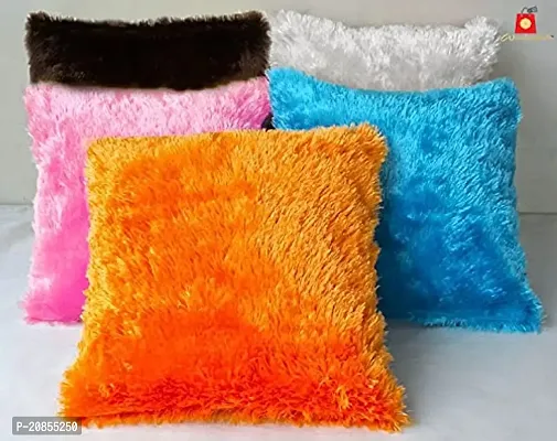 Wondershala Fur Cushion Covers with Zip Faux Fur Throw Pillow Covers Soft Square Decorative Pillow Covers Throw Pillowcases for Sofa Livingroom Bedroom, 40 x 40 cm, 16 x 16 inch, Set of 5, Multicolor