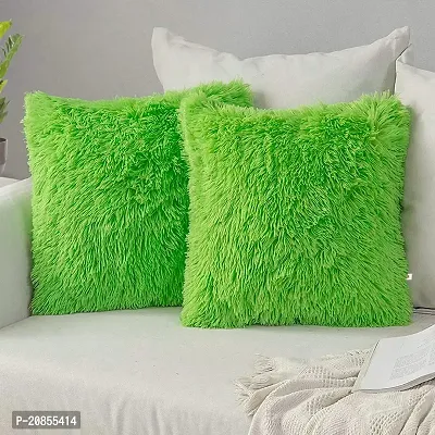 Wondershala Soft Fur Cushion Cover Green Cushion Covers 45cm x 45cm Set 2