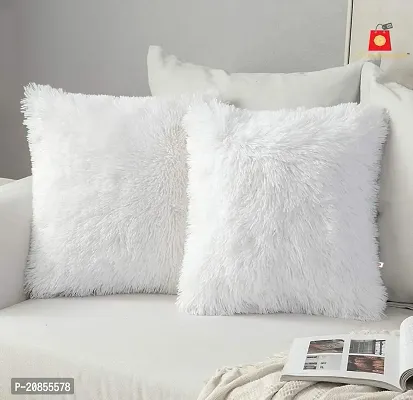 Wondershala White Fur Cushion Cover Pillow case Decorative Sofa Cushion Covers Pack of 2 14 x 14 Inch-thumb0