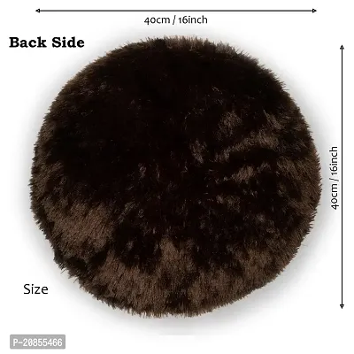 Wondershala Brown White Fur Round Cushion Pillow for Kids Chair pad or Sofa Cushion Pillow, Bed Decoration Pillow, car Decoration Pillow, car Decoration Cushion or Home Decoration Pillow-thumb3