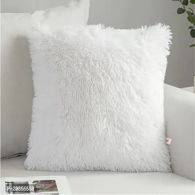 Wondershala White Fur Cushion Cover Furry Pillowcase Pack of 1-thumb0