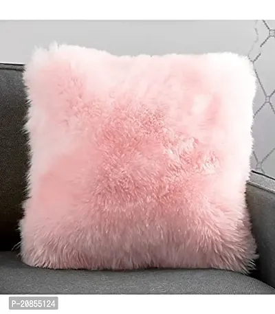 Wondershala Pink Square Fur Cushion Pillow For Sofa, Chair, Decoration, Kids Room, Baby, Car Decoration, Pack of 1