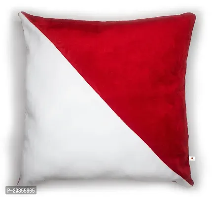Wondershala Velvet Cushion Square Shape Pillow for Sofa Velvet Pillow ( Red and White ) 16 x 16 Inch
