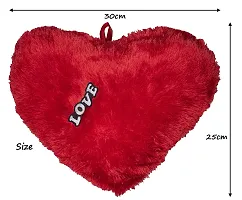 Wondershala Fur Square Pillow Heart Shape Pillow Cushion (Pack of 2) Size 32 cm Red-thumb2