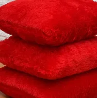 Wondershala? Set of 5 Decorative Red Fur Cushion Covers Fur Pillow Cover Square Shape 16 x 16 Inches Pack of 5-thumb1