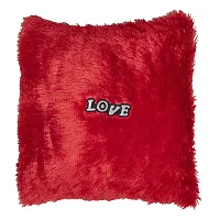 Wondershala Fur Square Pillow Heart Shape Pillow Cushion (Pack of 2) Size 32 cm Red-thumb1