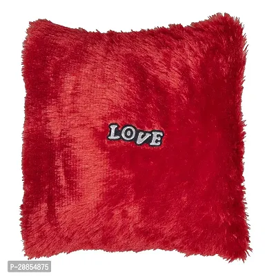 Wondershala Fur Square Pillow Heart Shape Pillow Cushion (Pack of 2) Size 32 cm Red-thumb2