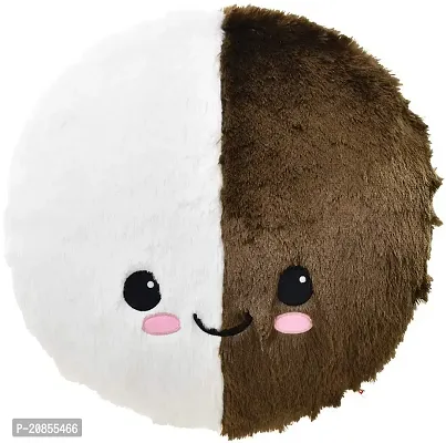 Wondershala Brown White Fur Round Cushion Pillow for Kids Chair pad or Sofa Cushion Pillow, Bed Decoration Pillow, car Decoration Pillow, car Decoration Cushion or Home Decoration Pillow