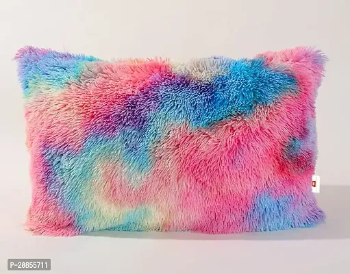Wondershala Decorative Multicolor Soft Faux Fur Cushion Cover 16x21 Inches Pack of 1