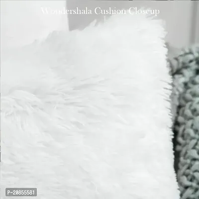Wondershala White Fur Cover Furry Cushion Covers Pack of 3 16x16 Inches-thumb4