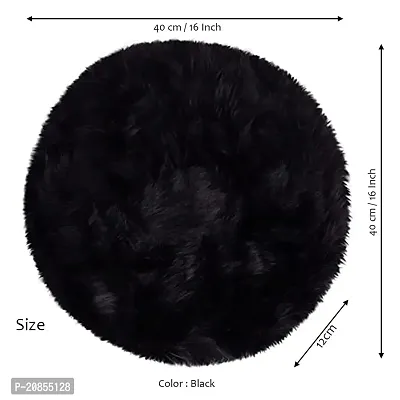 Wondershala Black Fur Round Pillow Faux Fur Cushion for Sofa, Chair pad or Sofa Cushion Fur Pillow, Bed Decoration Pillow, car Decoration Pillow, car Decoration Cushion or Home Decoration Pillow-thumb2