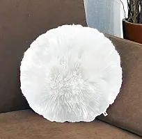 Wondershala Cushion Round Shape Faux Fur Pillow for Room Decoration, Sofa, Car, Chair - Size 40.64 x 40.64cm ( White , Pack of 1)-thumb1
