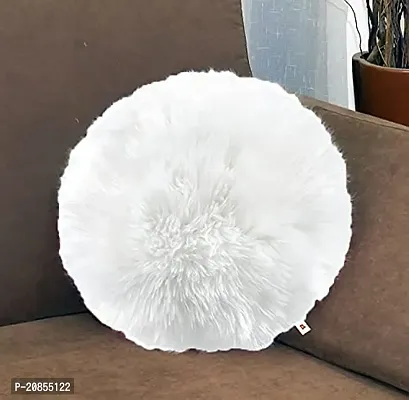 Wondershala Cushion Round Shape Faux Fur Pillow for Room Decoration, Sofa, Car, Chair - Size 40.64 x 40.64cm ( White , Pack of 1)-thumb2