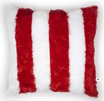 Wondershala Square Fur Cushion Pillow Soft Stuffed Sofa Toy Pack of 2 in Red and White Size 12 Inch-thumb3