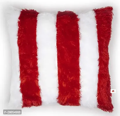 Wondershala Square Fur Cushion Pillow Soft Stuffed Sofa Toy Pack of 2 in Red and White Size 12 Inch-thumb4