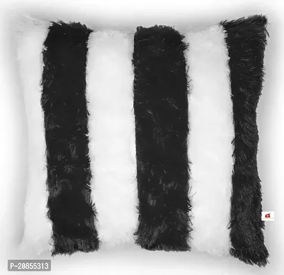 Wondershala Special Huggable Square Shape Faux Fur Pillow Cushion Soft Stuffed Sofa Toy in Black and White Size 12 Inch-thumb0