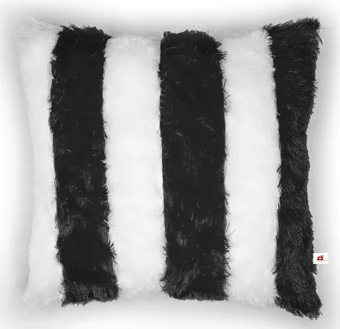 Wondershala Special Huggable Square Shape Faux Fur Pillow Cushion Soft Stuffed Sofa Toy in Black and White Size 12 Inch