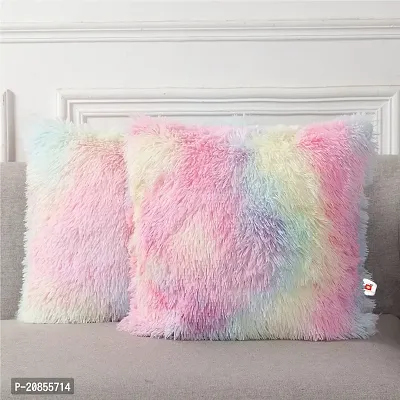 Wondershala Multicolor Fur Cushion Covers Pack of 2 (Without Pillow)