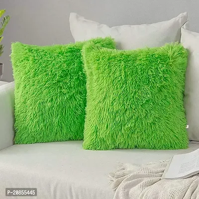 Wondershala Green Fur Cushion Covers Decorative Items for Diwali Gift Cushion Cover 16x16 for Decoration, Diwali, Sofa, Living Room