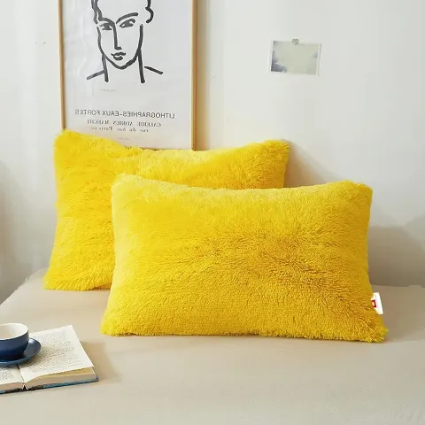 Fur pillow cover Rectangle yellow cushion cover pack of 2