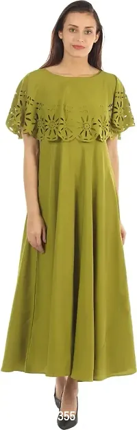 Women Green Crepe Solid Gown-thumb0