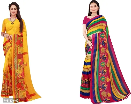 Stylish Georgette Multicoloured Printed Saree with Blouse piece For Women Pack Of 2-thumb0