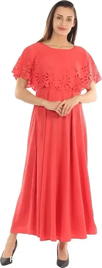 Women Red Crepe Solid Gown-thumb0