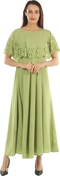 Women Green Crepe Solid Gown-thumb0