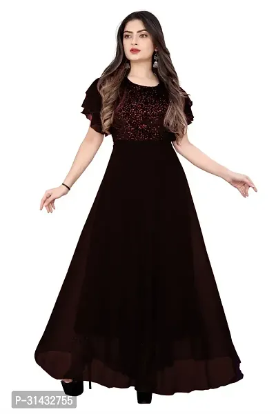 Maroon Georgette Embellished Ethnic Gowns For Women-thumb0