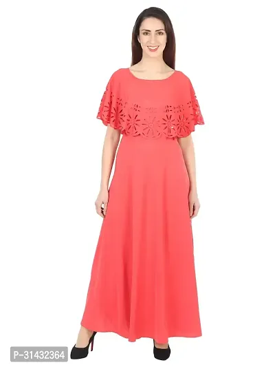 Trendy Red Crepe Solid Sleeveless Ethnic Gown For Women-thumb0