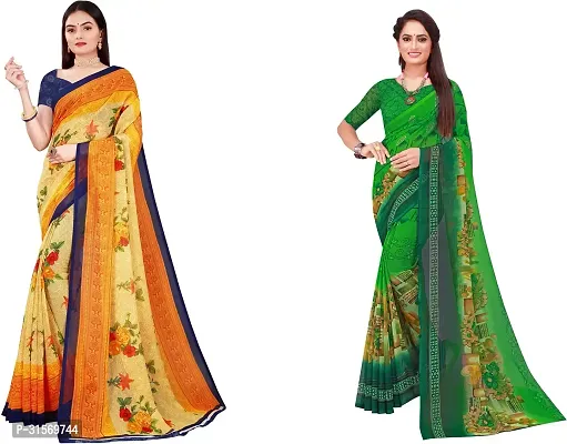 Stylish Georgette Multicoloured Printed Saree with Blouse piece For Women Pack Of 2-thumb0