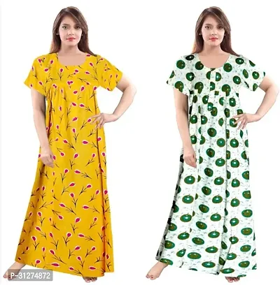 Elegant Cotton Printed Nighty For Women- Pack Of 2-thumb0