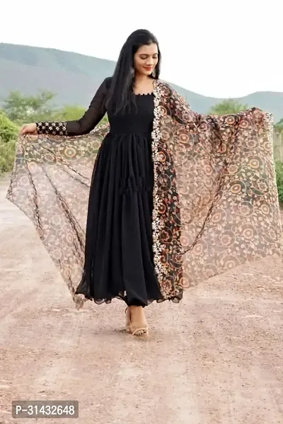 Black Georgette Ethnic Gowns For Women-thumb0