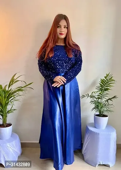 Navy Blue Velvet Embroidered Ethnic Gowns For Women-thumb0